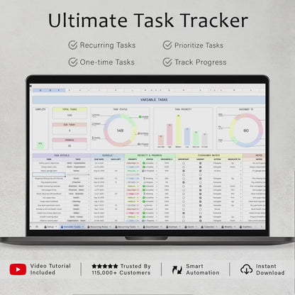 To Do List Task Tracker Spreadsheet | Daily Weekly Planner | Task Management Template | Productivity Planner | Google Sheets Excel
