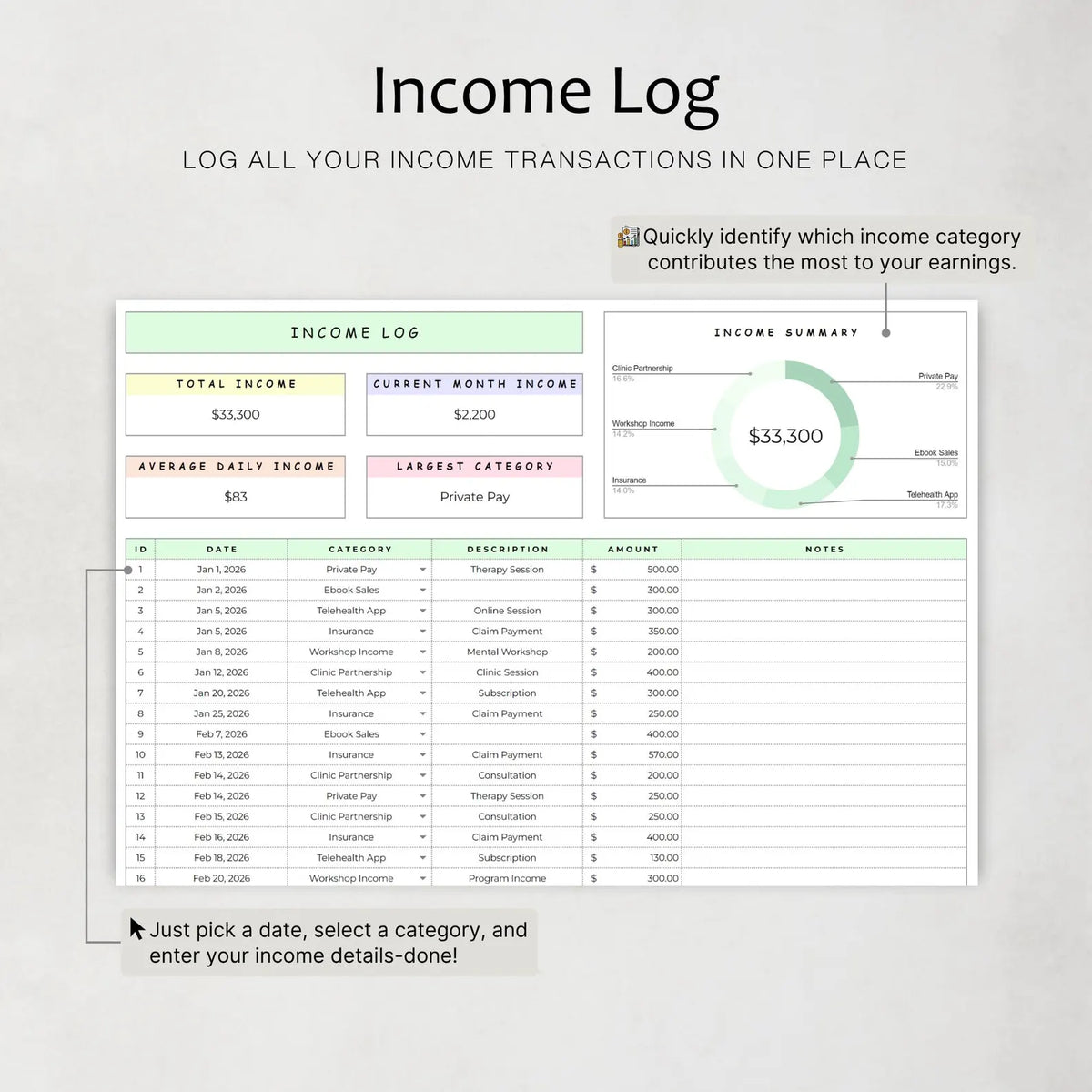 Therapist Bookkeeping Template