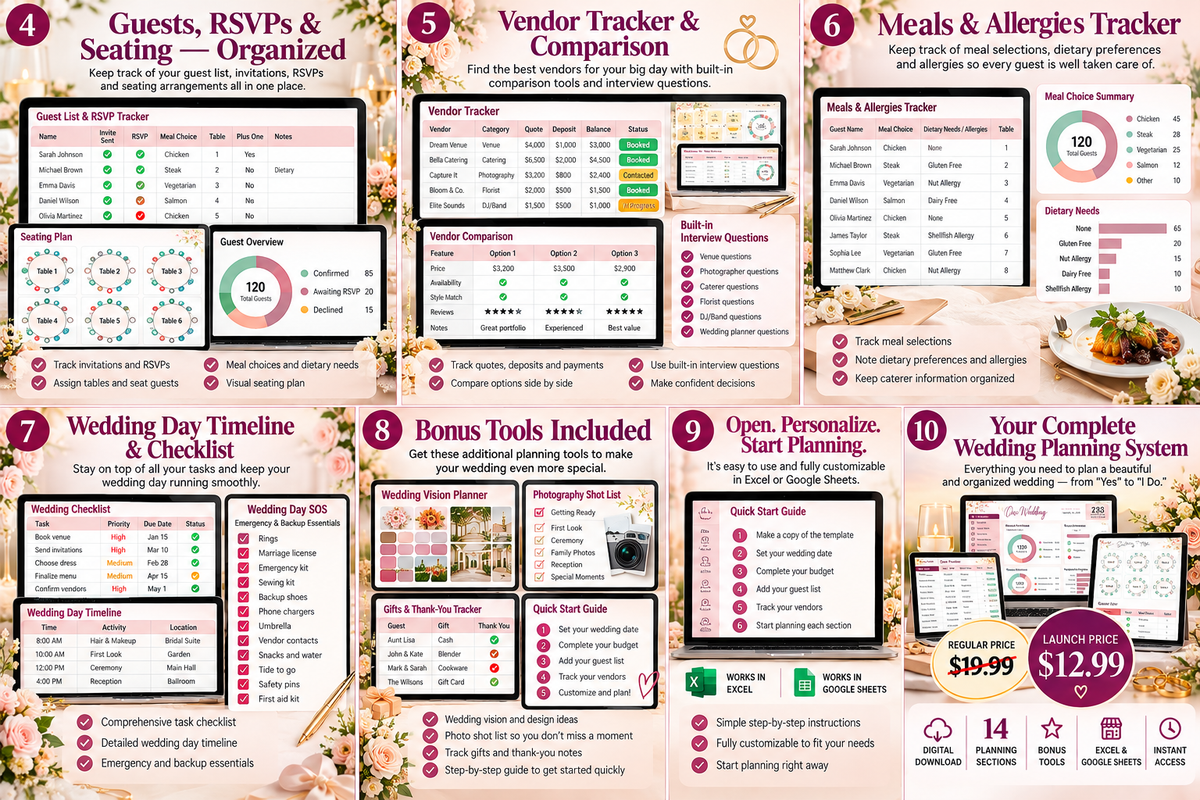 Complete Wedding Planner Spreadsheet collection