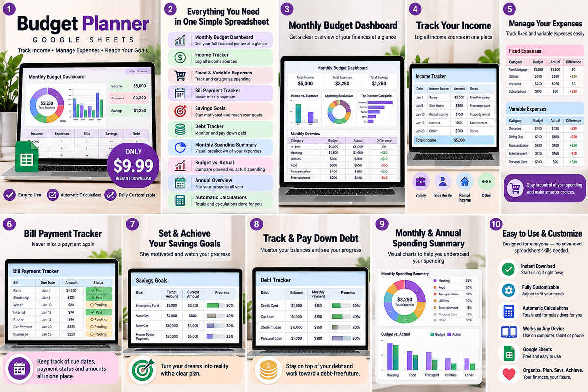 Wedding Planner Spreadsheet promotional feature overview